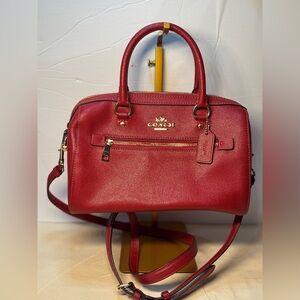 Coach Red Leather Dome Satchel with Gold Hardware Rowan 79946 with strap